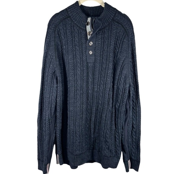 Carbon‎ 2 Cobalt Sweater Men's Large L Navy Cotton Wool Chunky Knit Fisherman - Picture 1 of 6